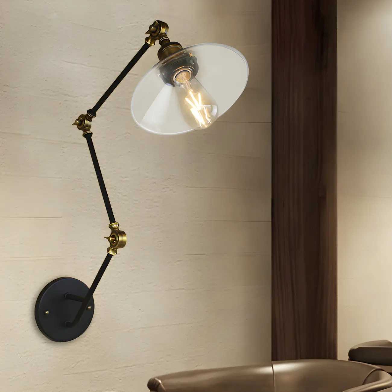 Wide Flare Brass Black 3-Section Arm Swing Wall Light