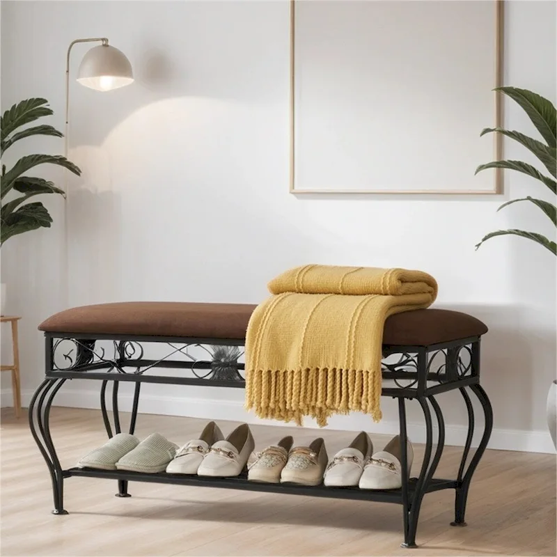 Industrial Multipurpose Entryway Upholstered Shoe Rack Bench