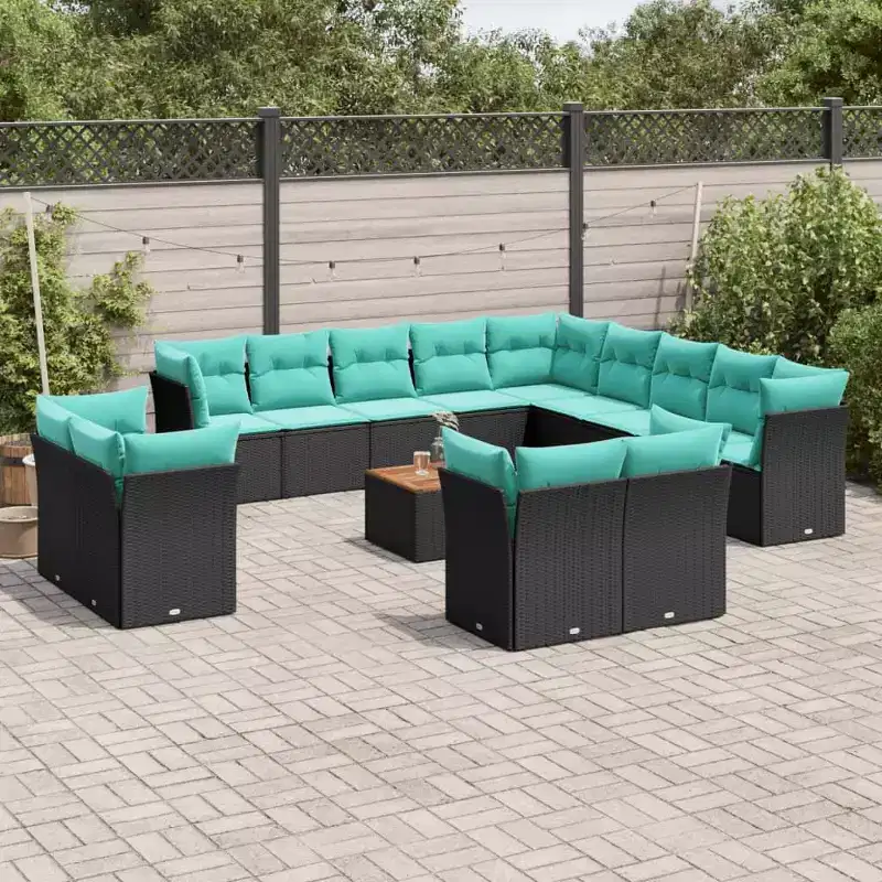 vidaXL 14 Piece Patio Sofa Set with Cushions Poly Rattan