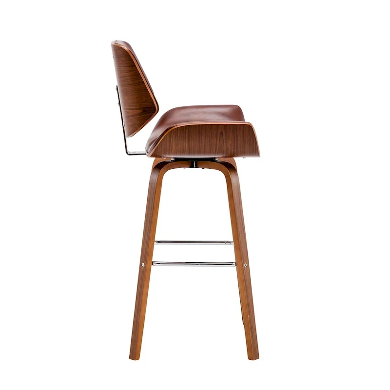 Swivel Counter Stool with PU Leather Seat and Wooden Legs