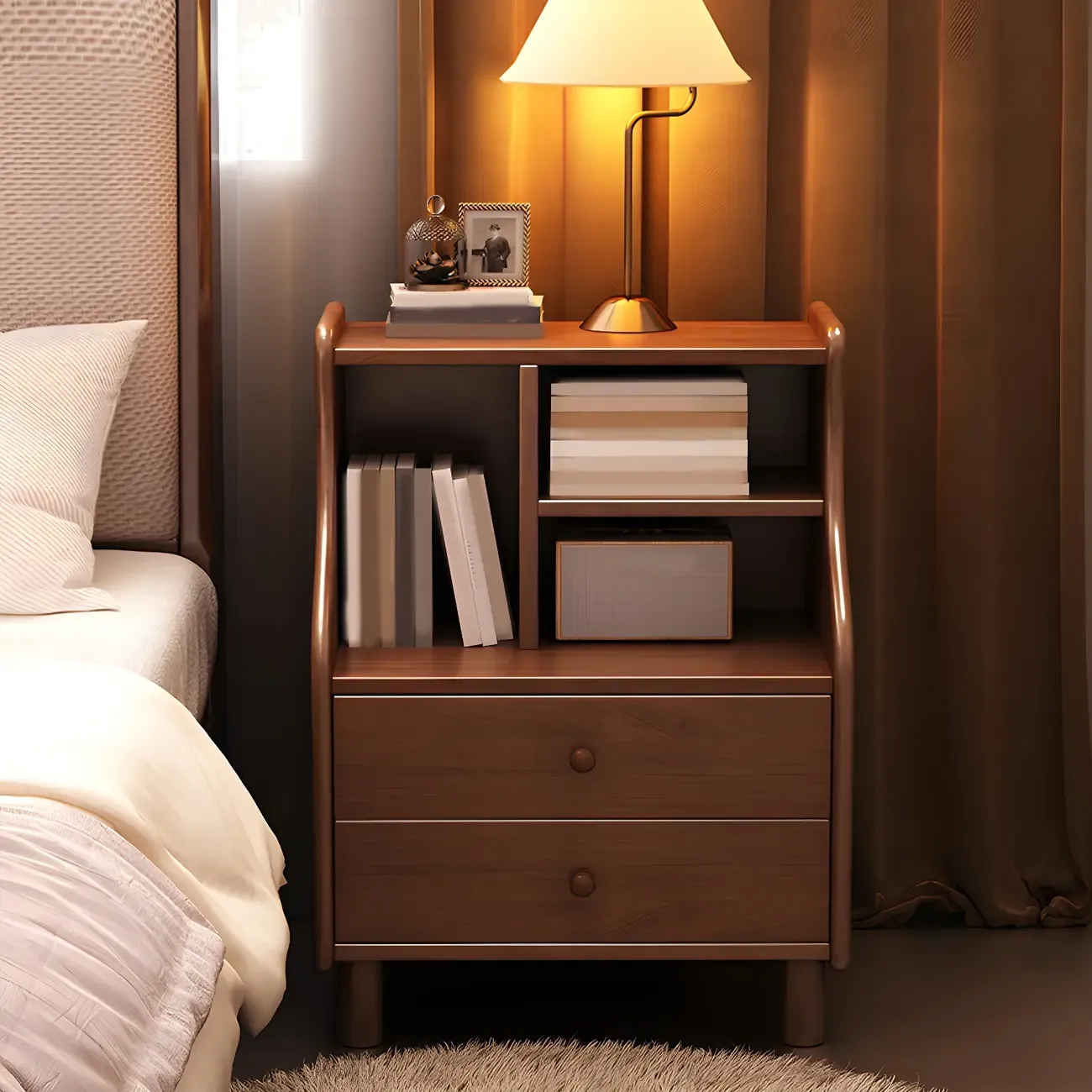 Narrow Versatile 2 Drawers Solid Wood White Nightstand