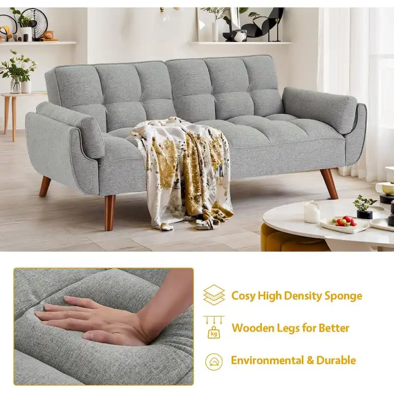 75.39 IN. Futon Sofa Bed, Convertible Upholstered Couch Sleeper with Reclining Sleeper Split Tufted Back