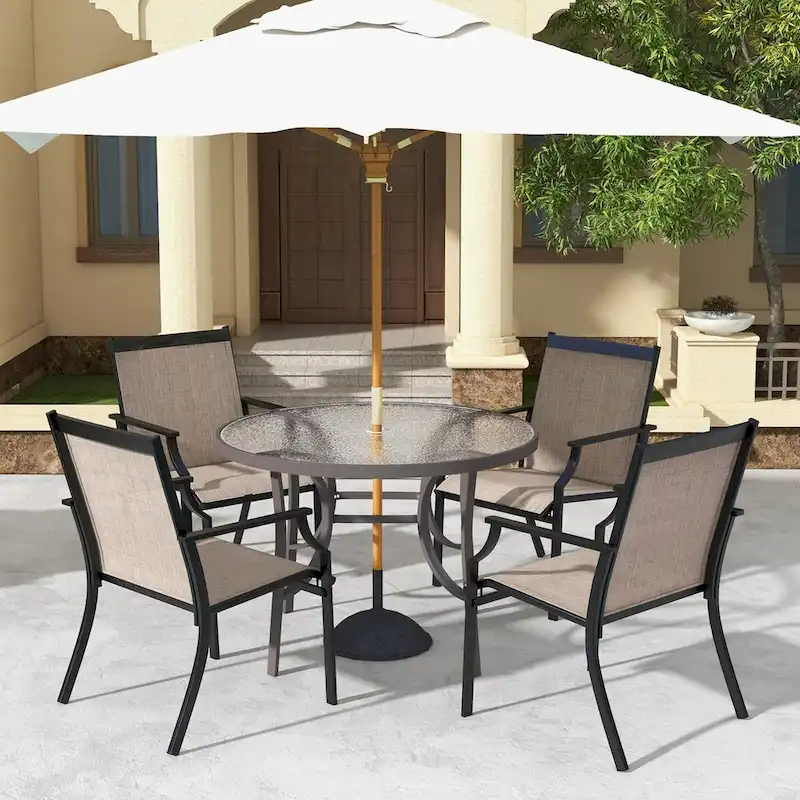 4 Piece Patio Dining Chairs Large Outdoor Chairs with Breathable Seat and Metal Frame - 26  x 24  x 35.5