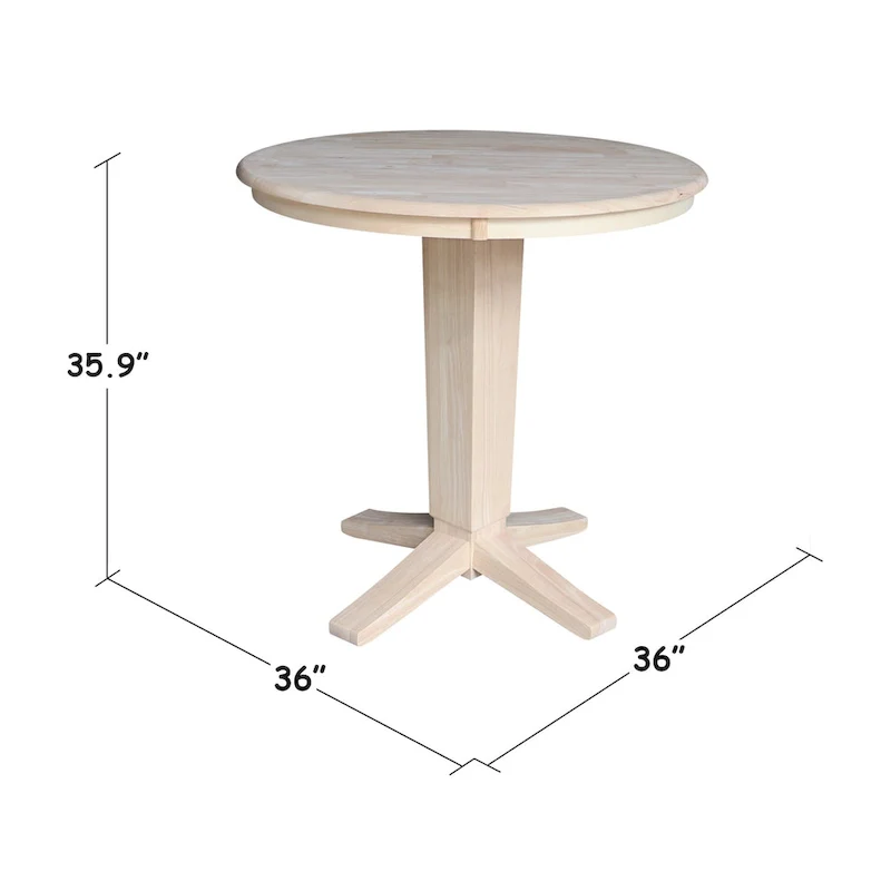 36 in Solid Wood Round Top Counter Height Pedestal Dining Table