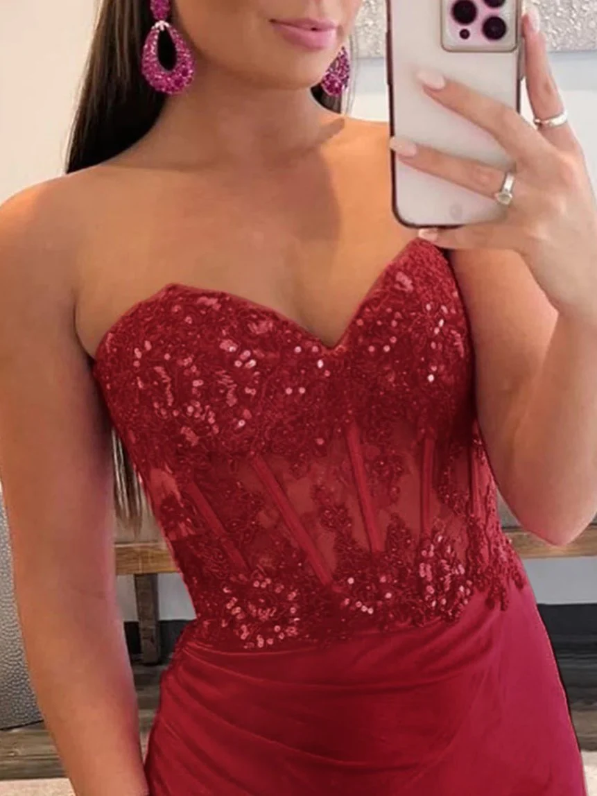 Sheath Strapless Sweetheart Long Prom Dress with Slit