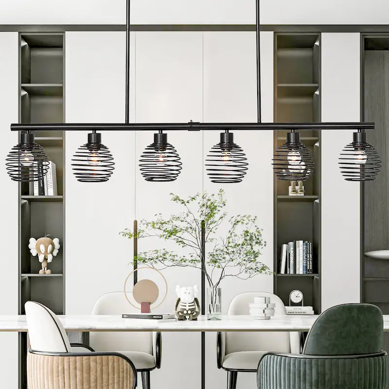 Modern 6-light Classic Black Kitchen Island Linear Pendant Lights - W49.21 *D5.51 *H8.66