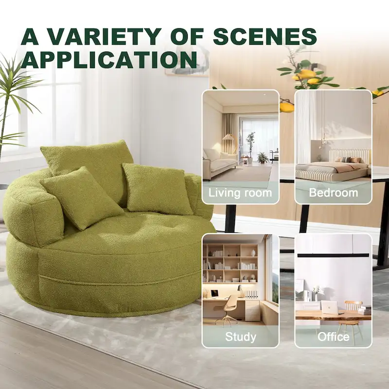 Oversized Round Fabric Lounge Chair with Curved Back