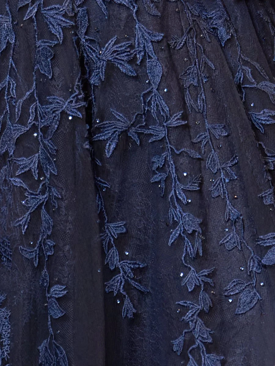 A-line V Neck Lace Tulle Prom Dress With Slit