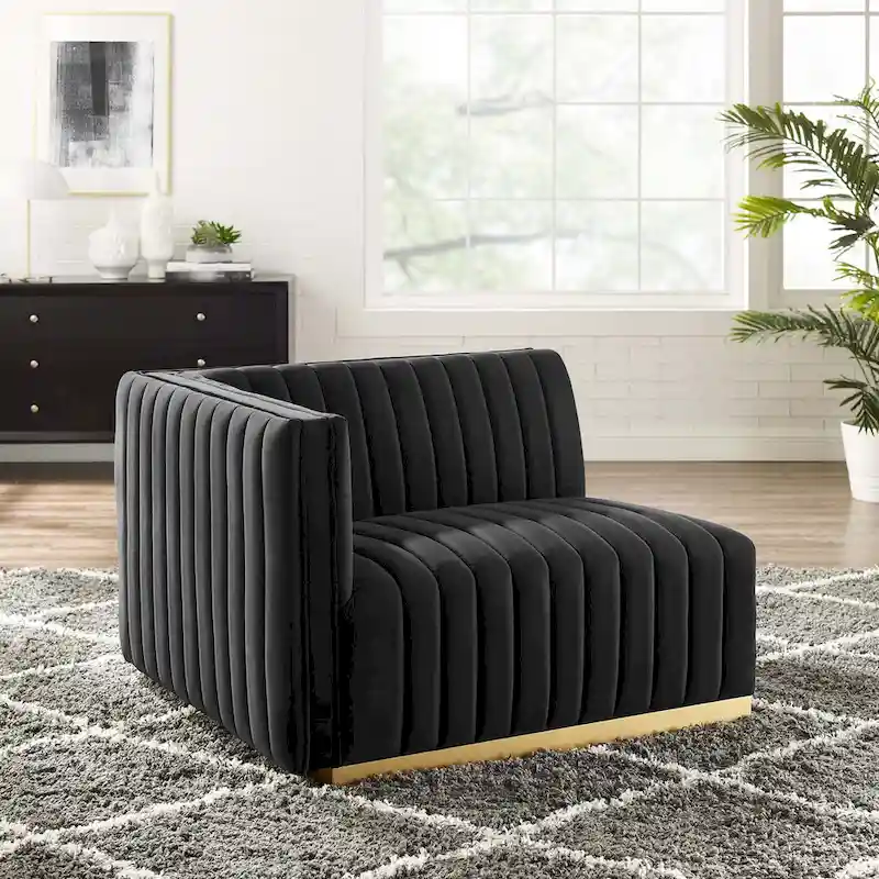 Channel Tufted Performance Velvet Left-Arm Chair with Gold Base – 5 Colors