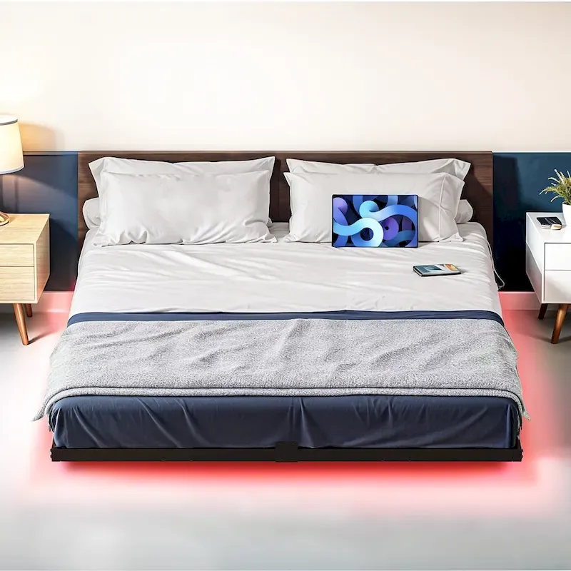 Floating Bed Frame with LED Lights