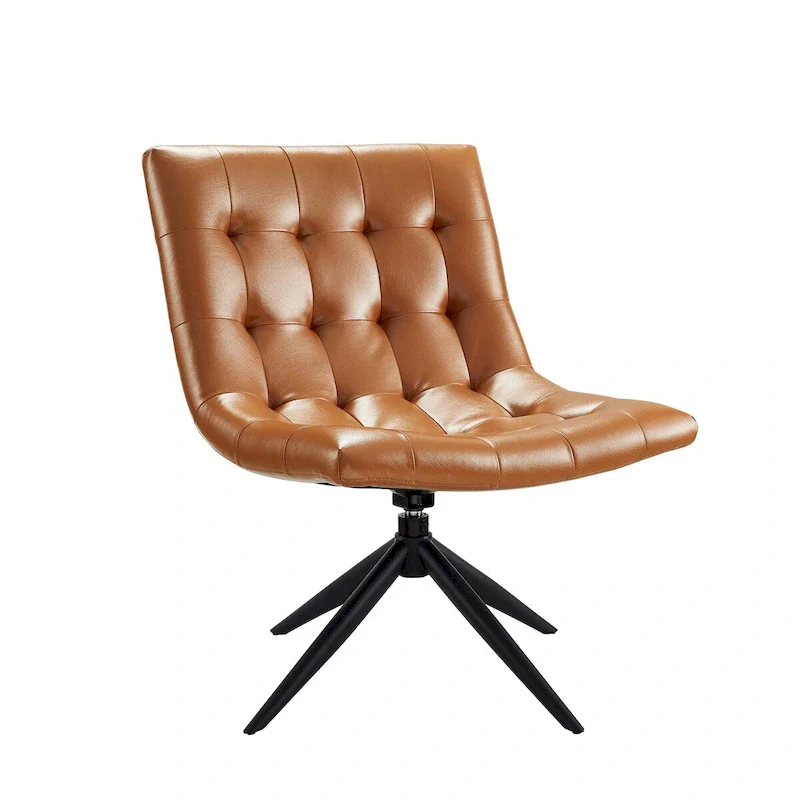 Armless Swivel Office Chair with Faux Leather Seat