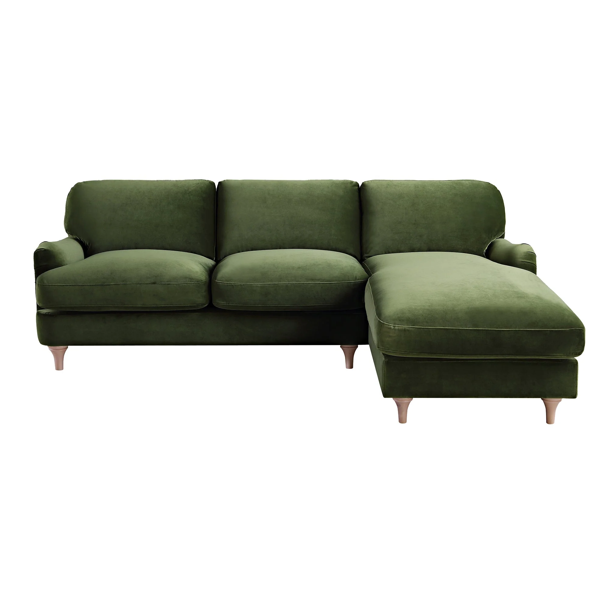 Fern Green Velvet Sofa, Grande Chaise Sofa Right Hand Facing