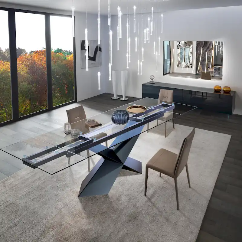 Black Glass Top Extendable Dining Table, Seats 6–10