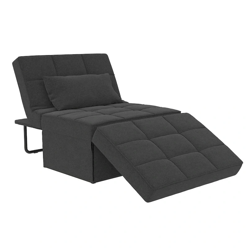 4-in-1 Convertible Chair, Sofa / Lounger / Ottoman / Bed, Linen Fabric, Metal Frame, Gray Linen / Blue Linen, 1 Person