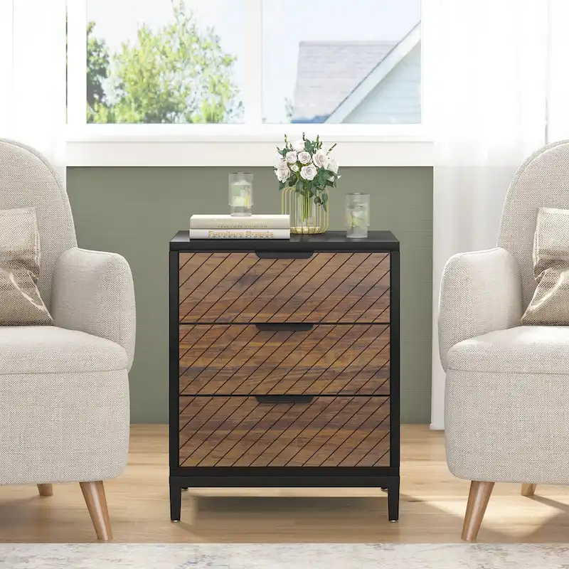 Modern Wood Grain Nightstand with Drawers