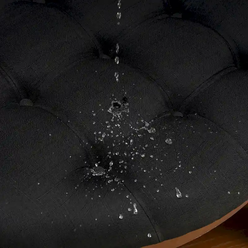 36 Round Button Tufted Upholstered Coffee Table with Wood Shelf and Wheel