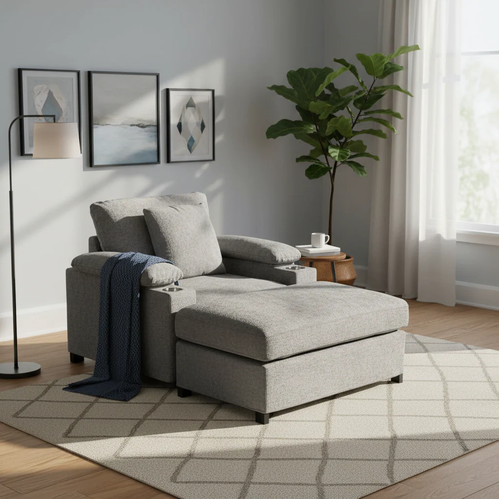 Chenille Oversized Accent Chair with Ottoman, USB Charging Ports and Convertible Sofa Bed Design