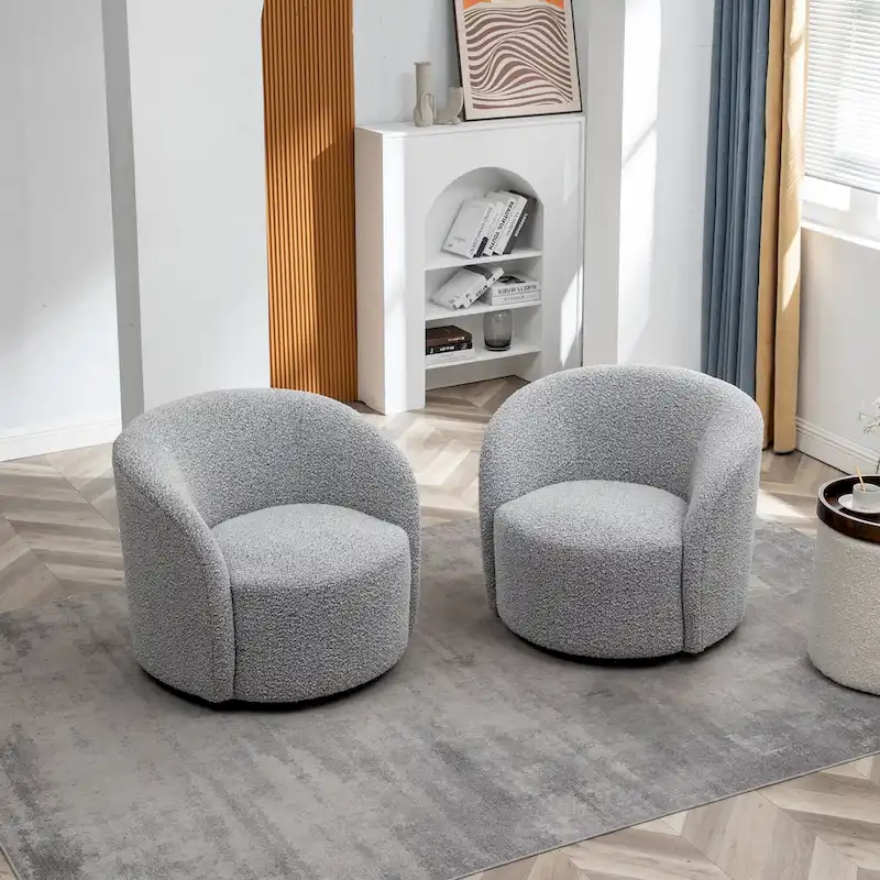 KINWELL 34  Wide Upholstered Swivel Accent Barrel Chair (Set of 2)