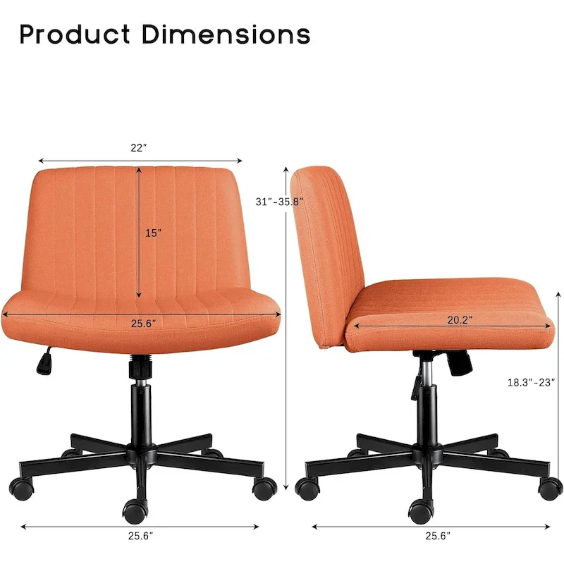 Bossin Criss Cross Chair Armless Office Desk Chair with Wheels,Fabric Padded Cross Legged Chair, Swivel Wide Seat Vanity Chair