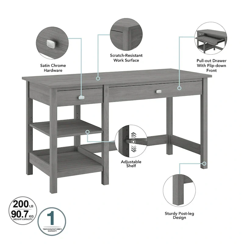 Computer Desk with Shelves - 54 Wide - Contemporary Style