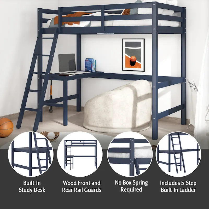Hillsdale Caspian Wood Twin Loft Bed with Desk