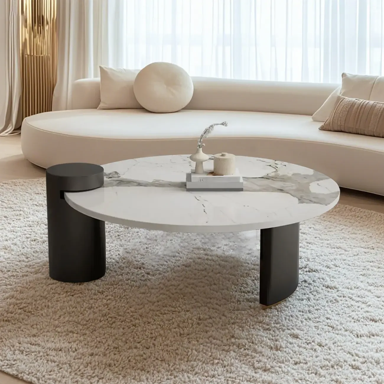 Marble Round Nesting Coffee Table Set with Modern Design