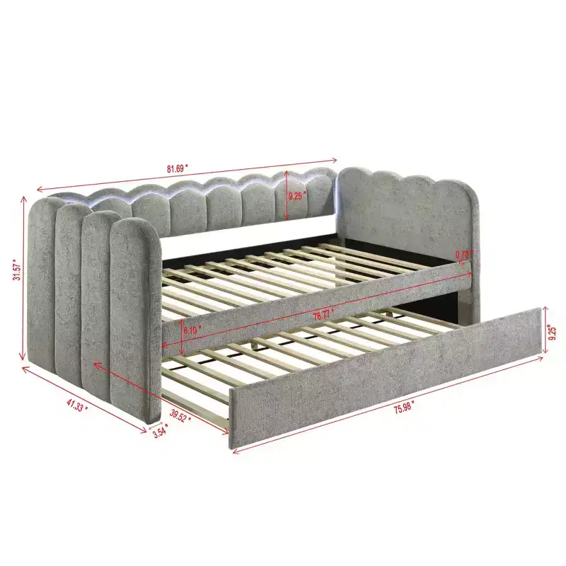 GDFStudio Charlotte Modern Wood Upholstered LED Daybed with Trundle