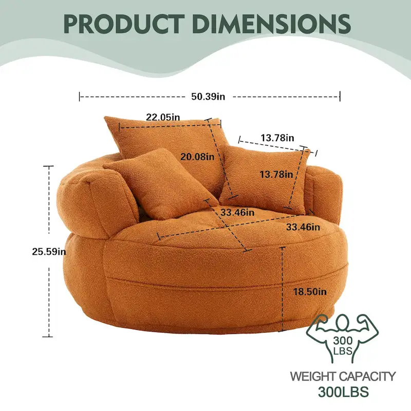 Oversized Round Fabric Lounge Chair with Curved Back