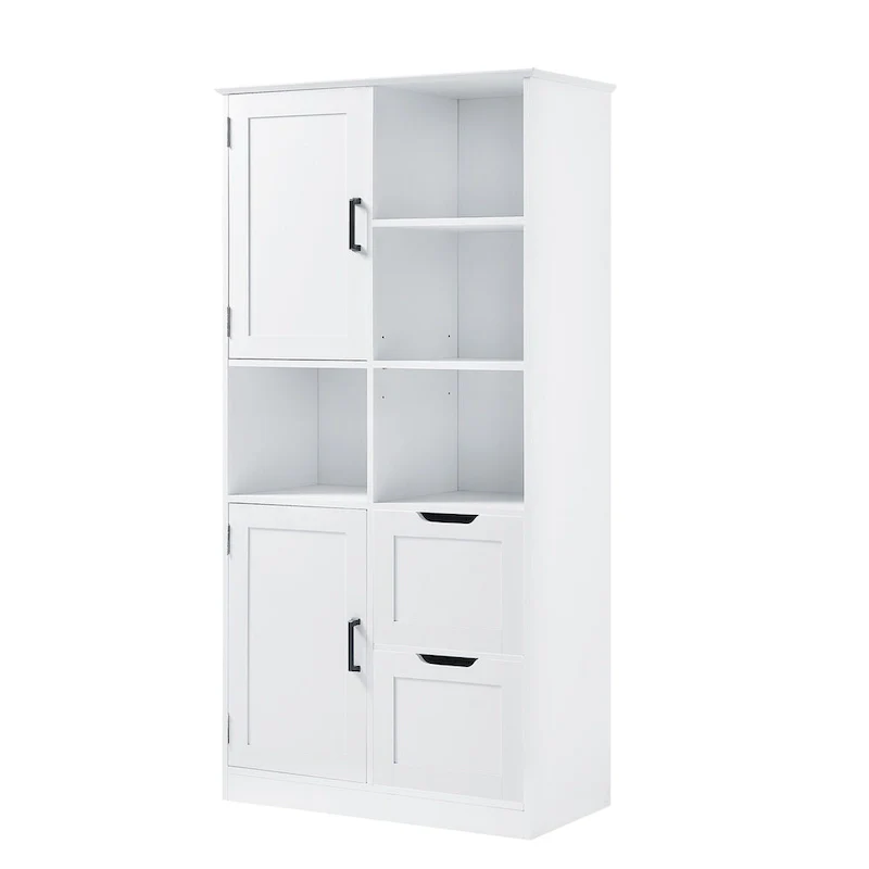 Bathroom Storage Cabinet with Doors and Drawers Multiple Storage Space Freestanding Style Open Shelve Adjustable Shelf White