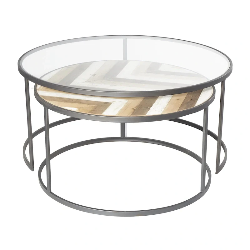 Nesting Coffee Table Set of 2 - Gray, Glass Top with Wood and MDF Frame