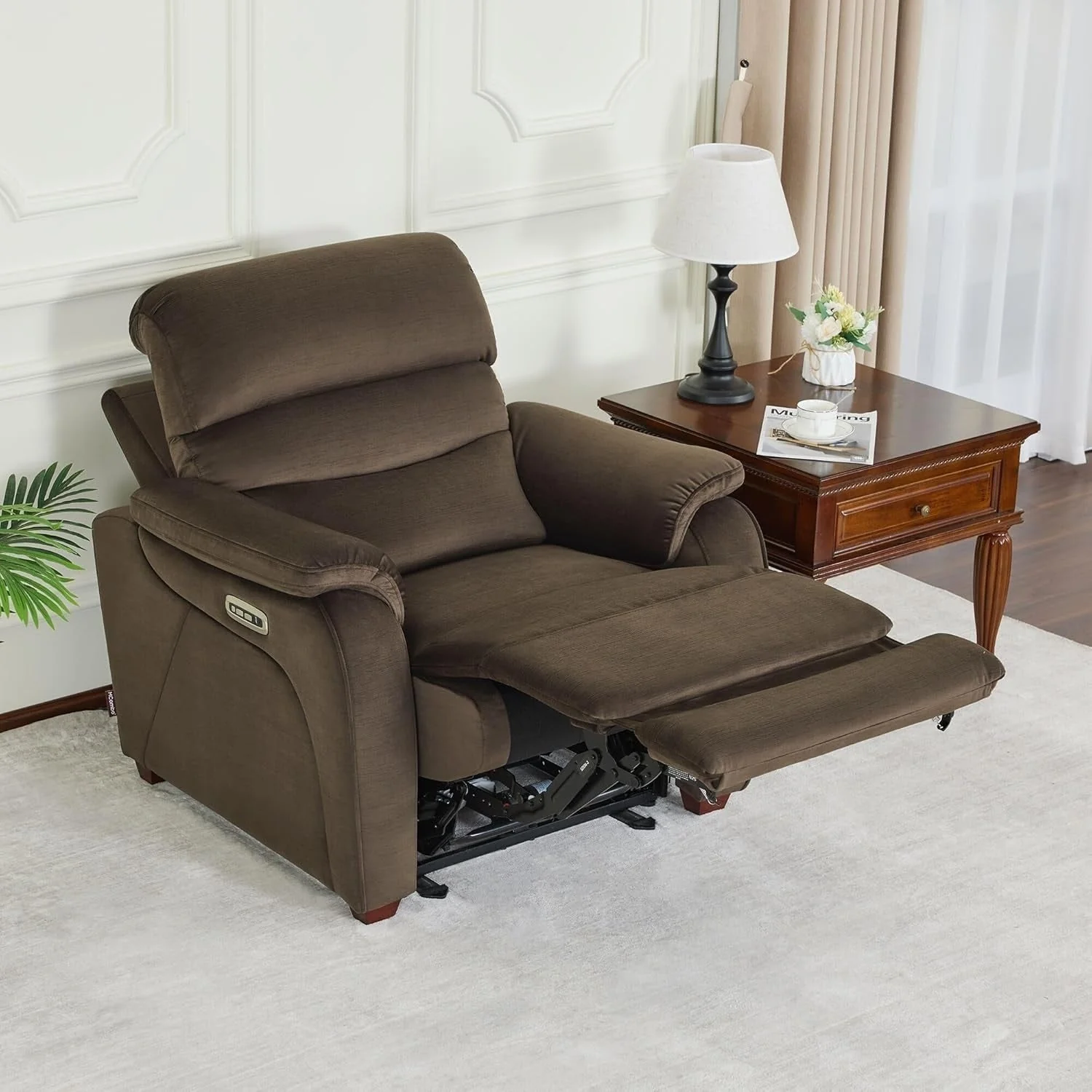 MCombo Zero Wall-Hugger Power Recliner Chair with Adjustable Headrest, Perfect for Small Spaces and RV, Fabric ST257