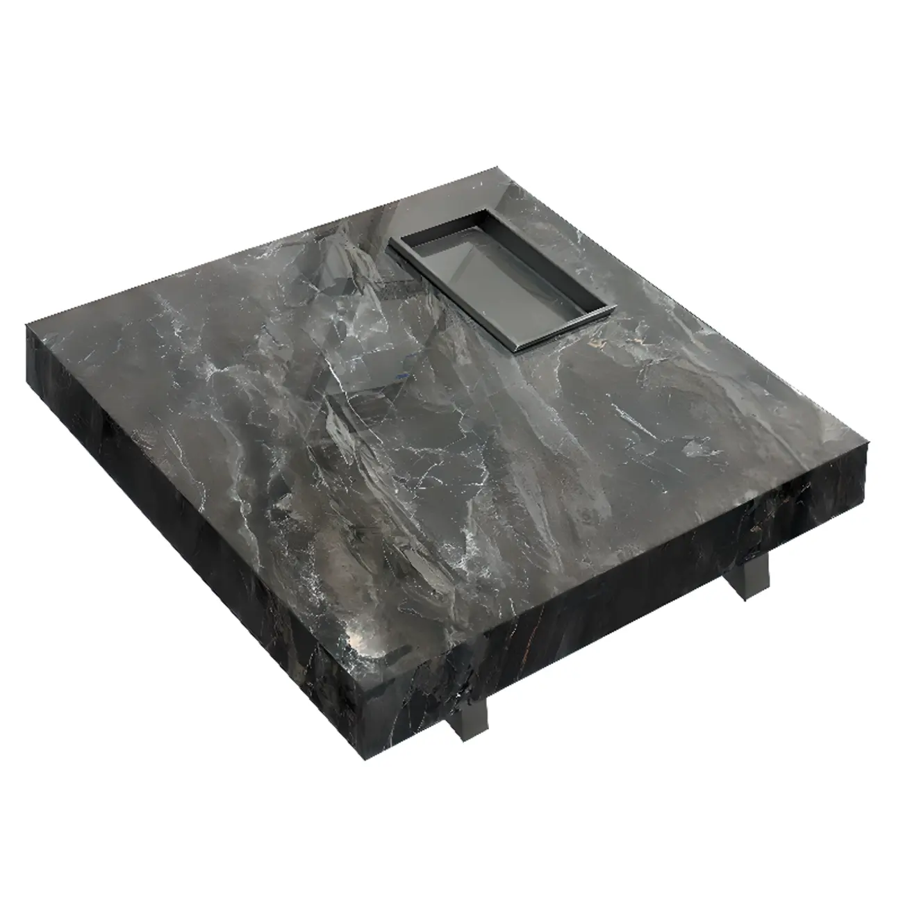 Modern Grey Square Coffee Table with Stainless Steel Base
