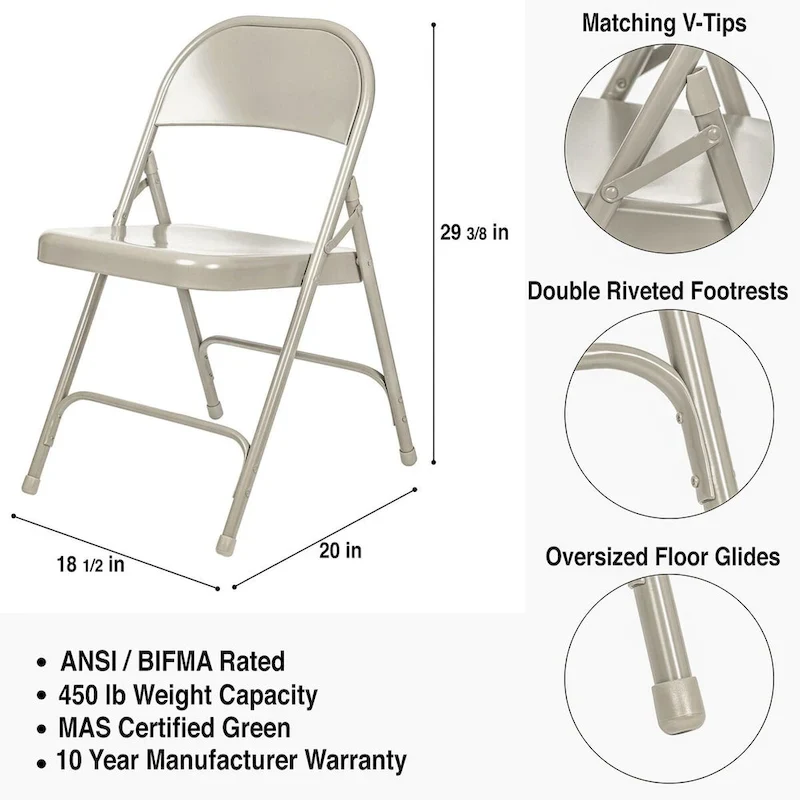 Hampden Furnishings Bernadine Collection Metal Round-Backed Folding Chair, Pack of 4