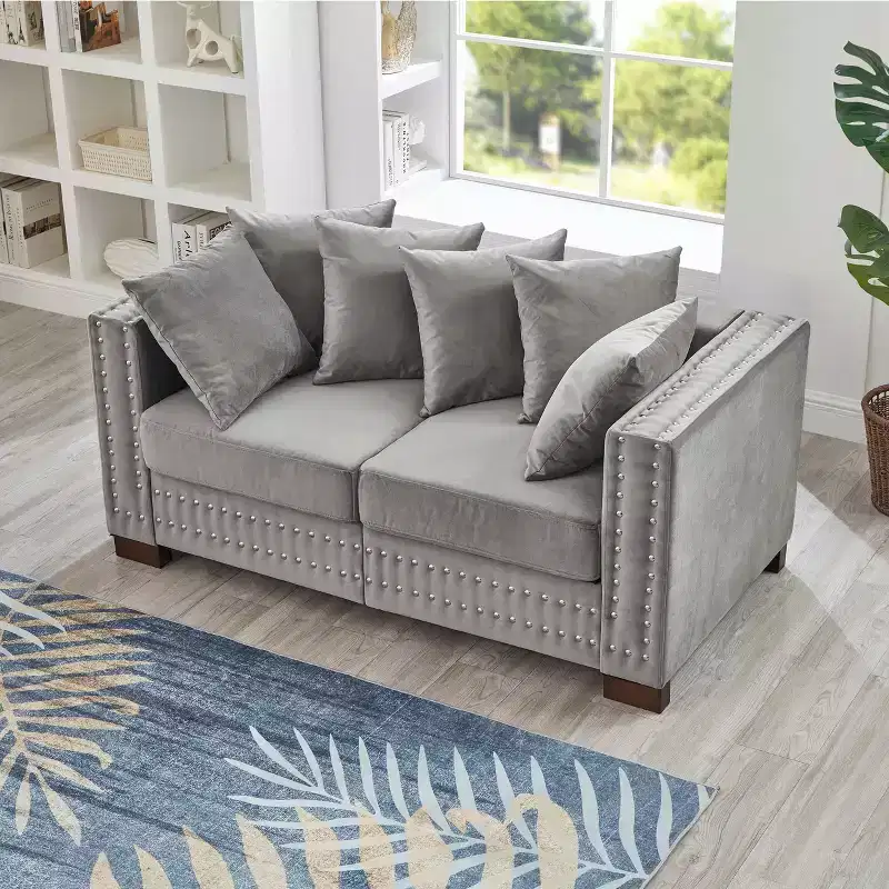 MAYEERTY 60.5 Modern Loveseater Sofa with Silver Nails Square Armrest Upholstered Velvet for Living Room Gray