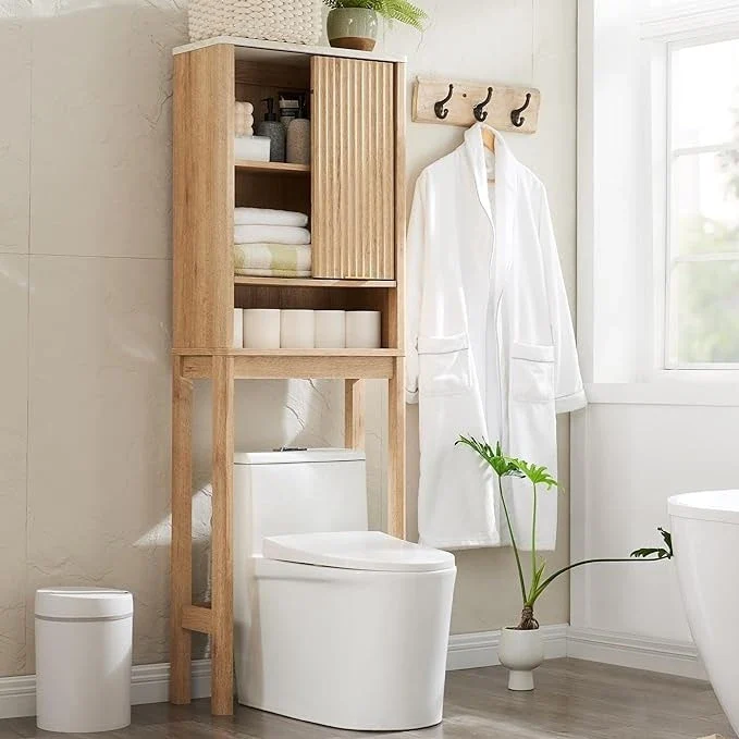 68 Tall Modern Over The Toilet Storage Cabinet, Tall Wood Space Saver - N/A