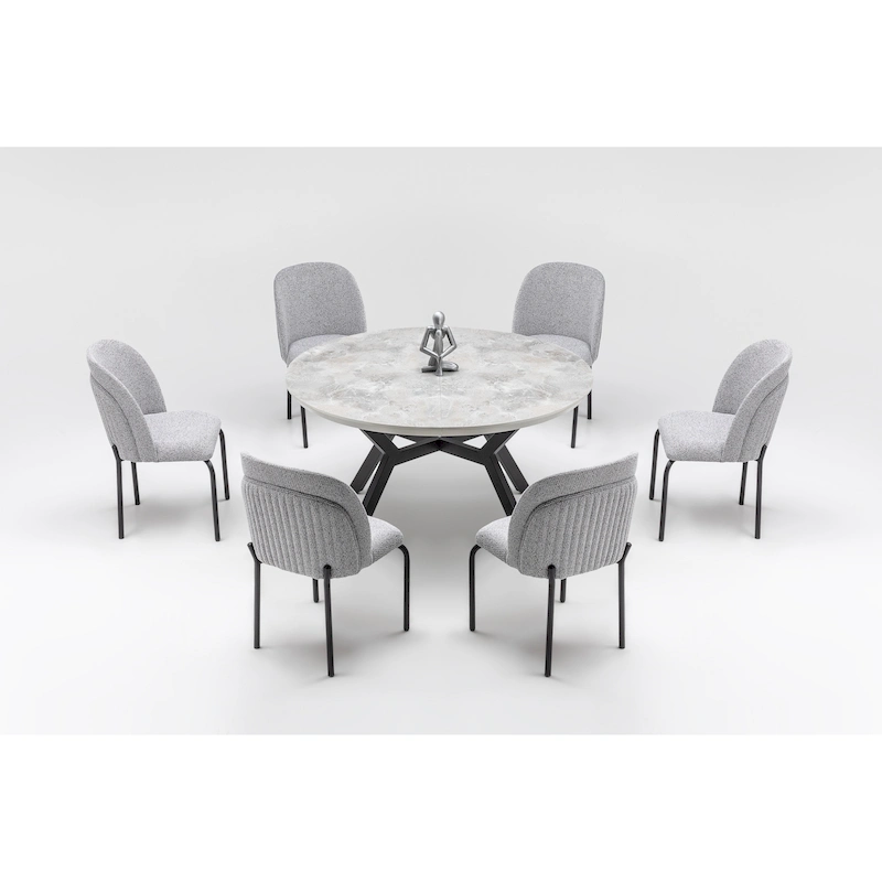 Zirz 7-Piece Extendable Round Dining Table And 6 Dining Chair With Metal Leg Set