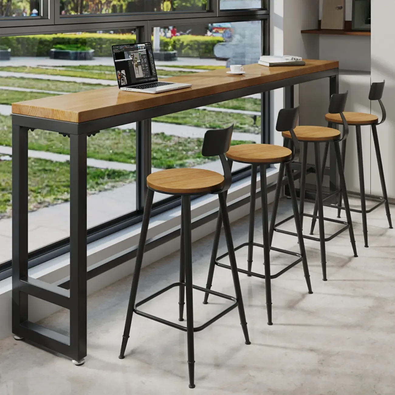 Retro Brown Wooden Industrial Bar Tables
