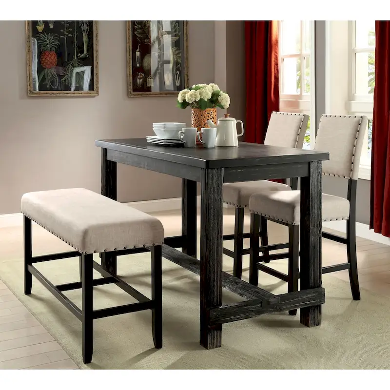 Furniture of America Tays Rustic Black 60-inch Counter Height Dining Table