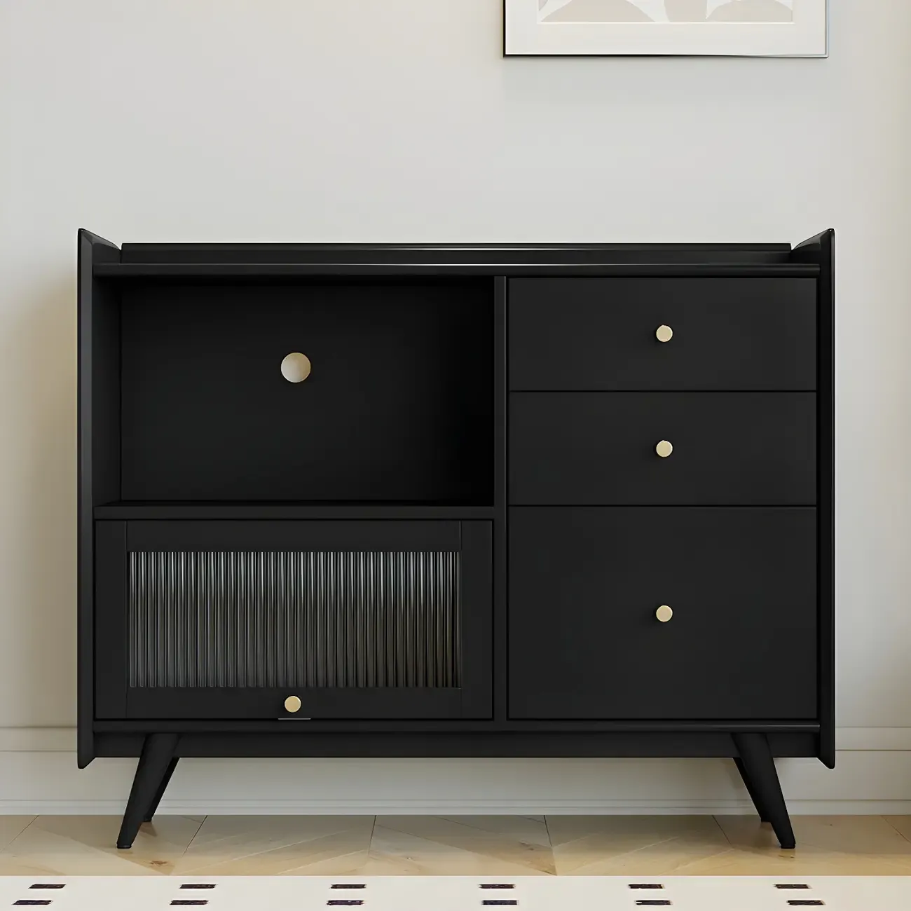 Modern Black Espresso Sideboard with Cabinets & Drawers