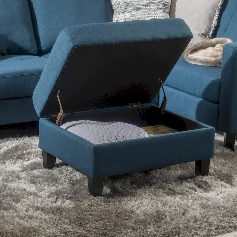 Tufted Fabric Storage Ottoman — Dark Blue / Dark Grey / Light Grey / Deep Red / Dark Cinnamon / Teal, 1-Seat