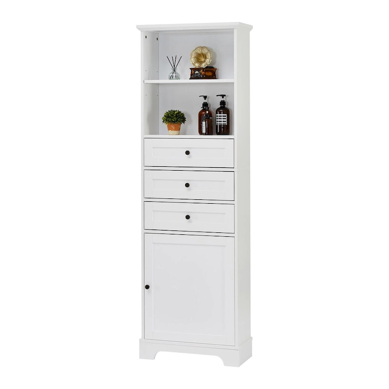 10 in. W x 22 in. D x 68.3 in. H White MDF Linen Cabinet with 3 Drawers and Adjustable Shelves