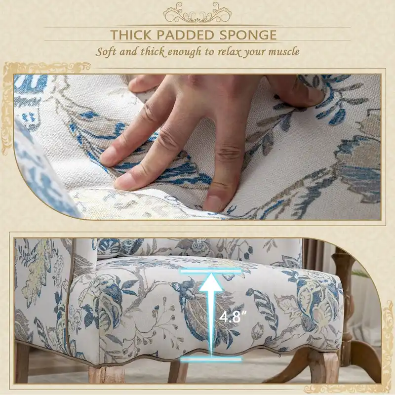 Upholstered French Country Single Sofa Reading Chairs with Pillow