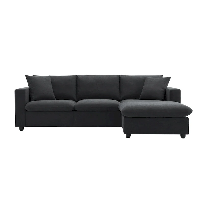 Modern 4-Seat L-Shaped Sectional Sofa, with 2 Free pillows, Convertible Ottoman