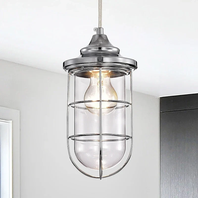 Tiago Chrome 1 Light Clear Glass Shade Pendant Lamp