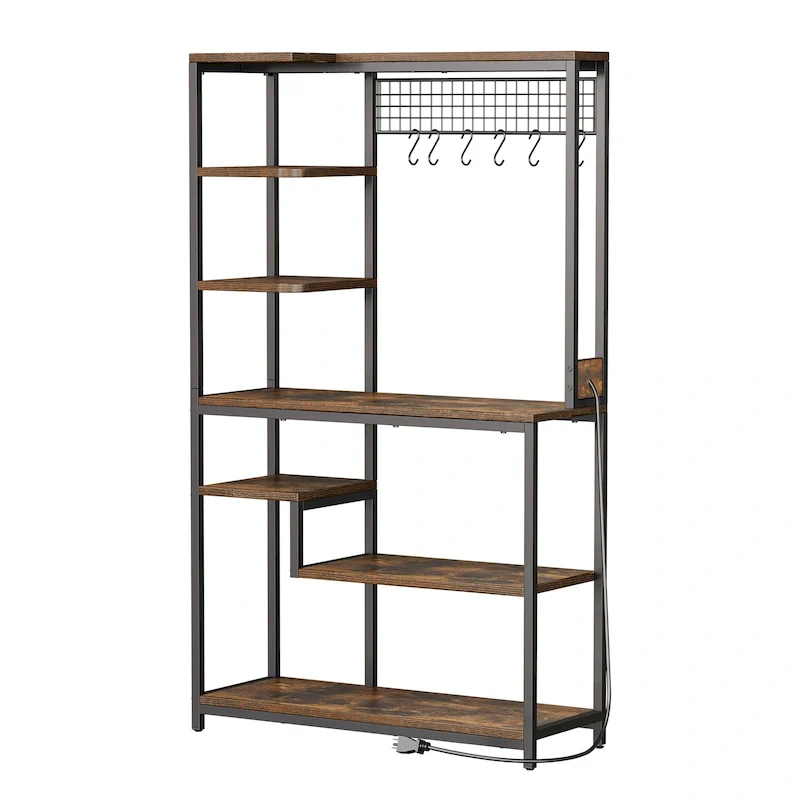 Kitchen Microwave Stand Bakers Rack Utility Storage Shelf with Power Outlet