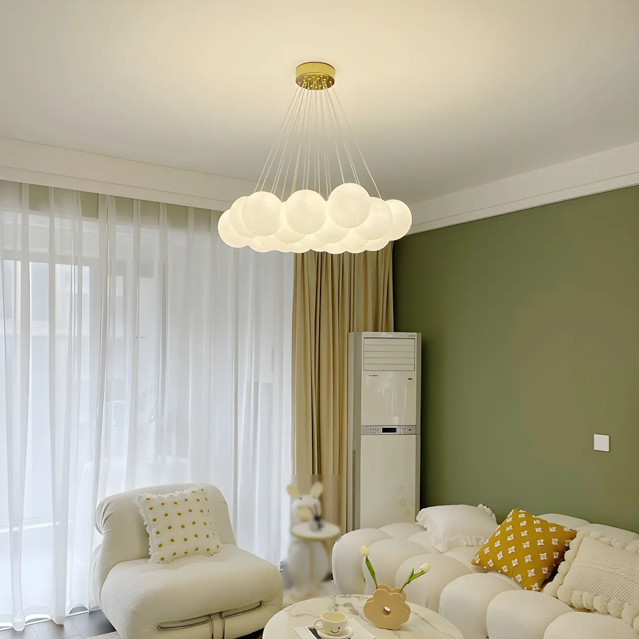 Adjustable White Glass Cluster Sphere Chandelier Modern Elegant