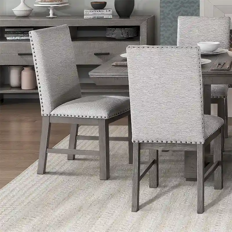 7 PCS Dining Set w/ Extension Leaf Table and 6 Upholstered Chairs