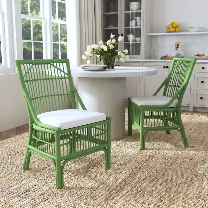 Rattan Slat Back Cushioned Dining Chairs, Set of Two by East at Main