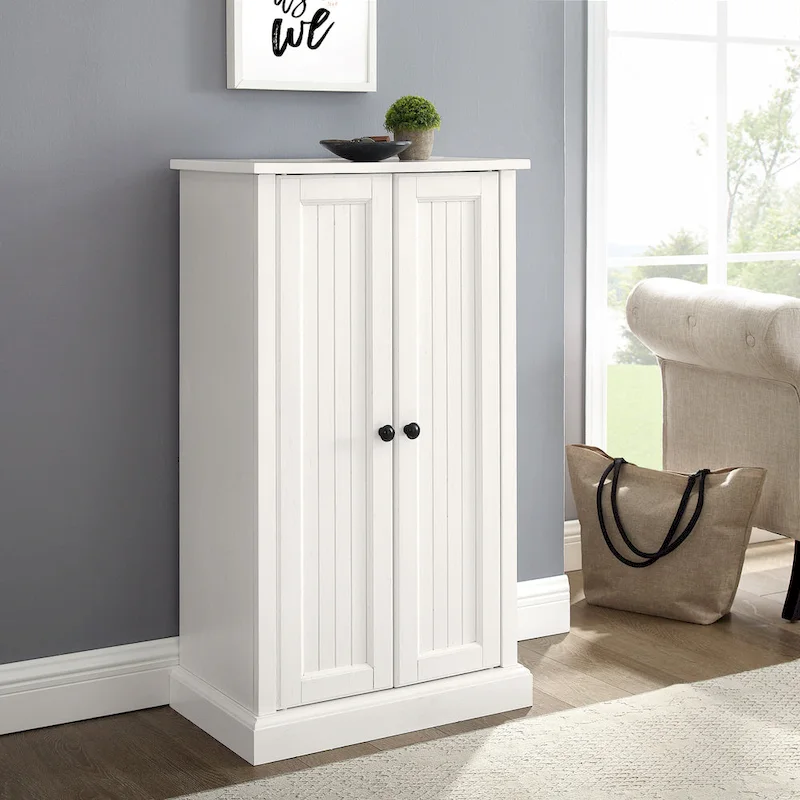 Antique White Coastal Double-Door Accent Cabinet
