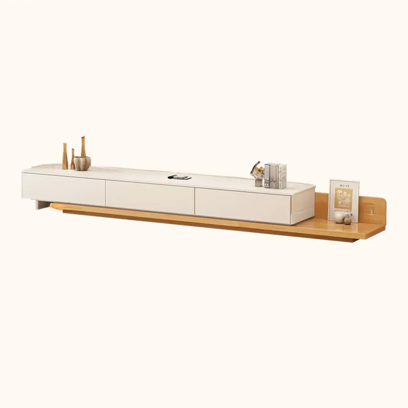 Modern Wooden TV Stand with Shelves and Drawers